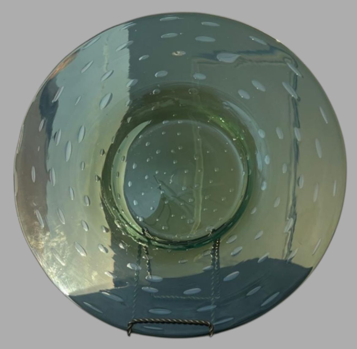 Mid Century Murano Bullicante Glass Centerpiece Bowl In Pale Green photo furniture