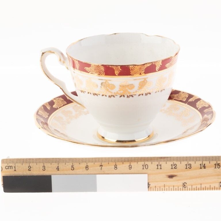 Royal Stafford Gilt Porcelain Teacup With Saucer photo for sale