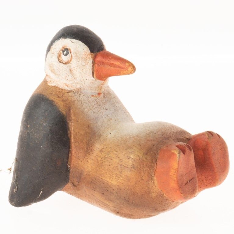 Antique Folk Art Carved Wooden Polychrome Penguin Figure
