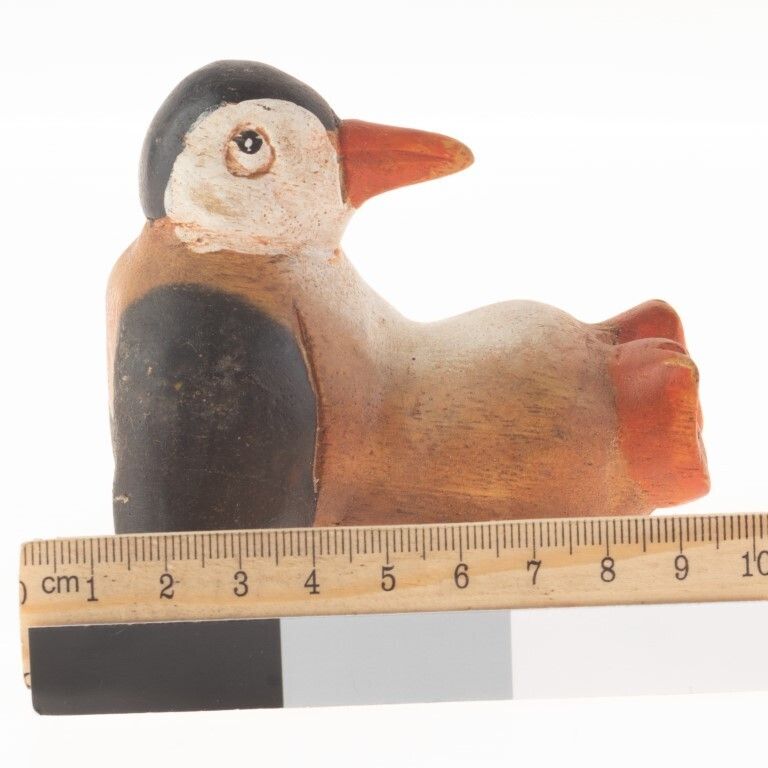 Antique Folk Art Carved Wooden Polychrome Penguin Figure photo for sale