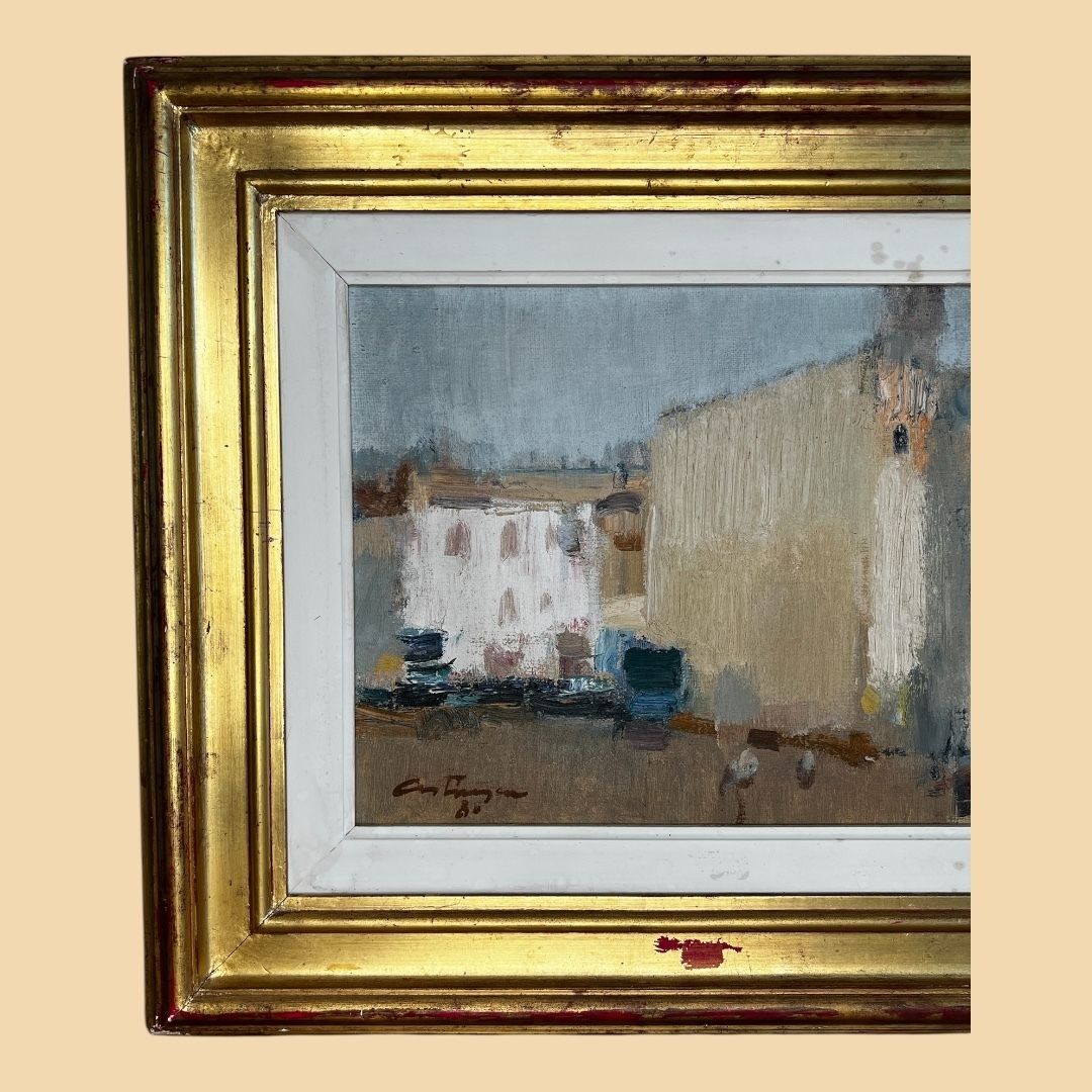Moșilor Market, Original Romanian Oil On Canvas Landscape Painting photo furniture