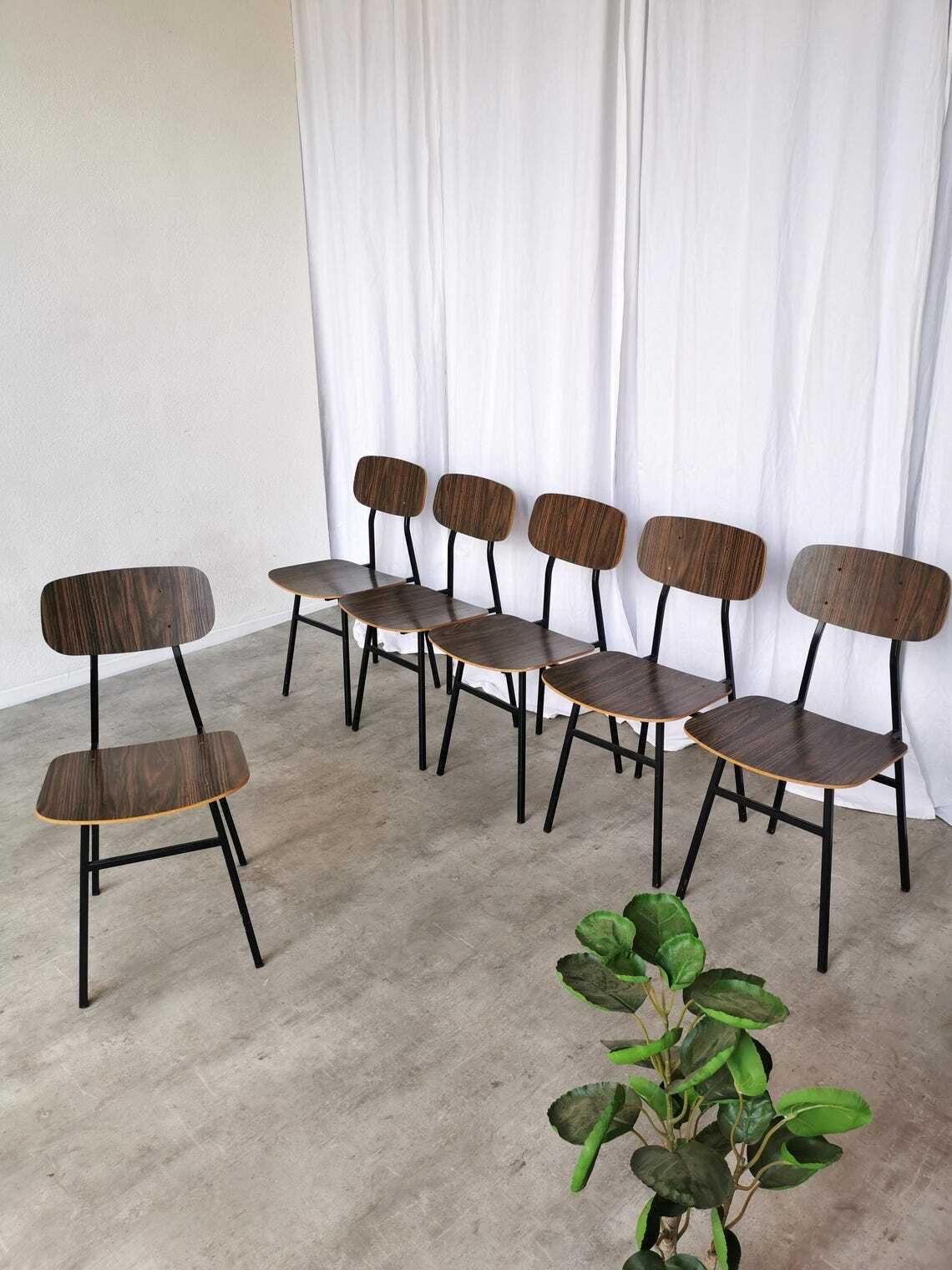 1 Of 6 Vintage School Chairs  Retro Dining Chairs By Stol Kamnik  1970s Yugoslavia Industrial Dark Brown Wood And Metal Base