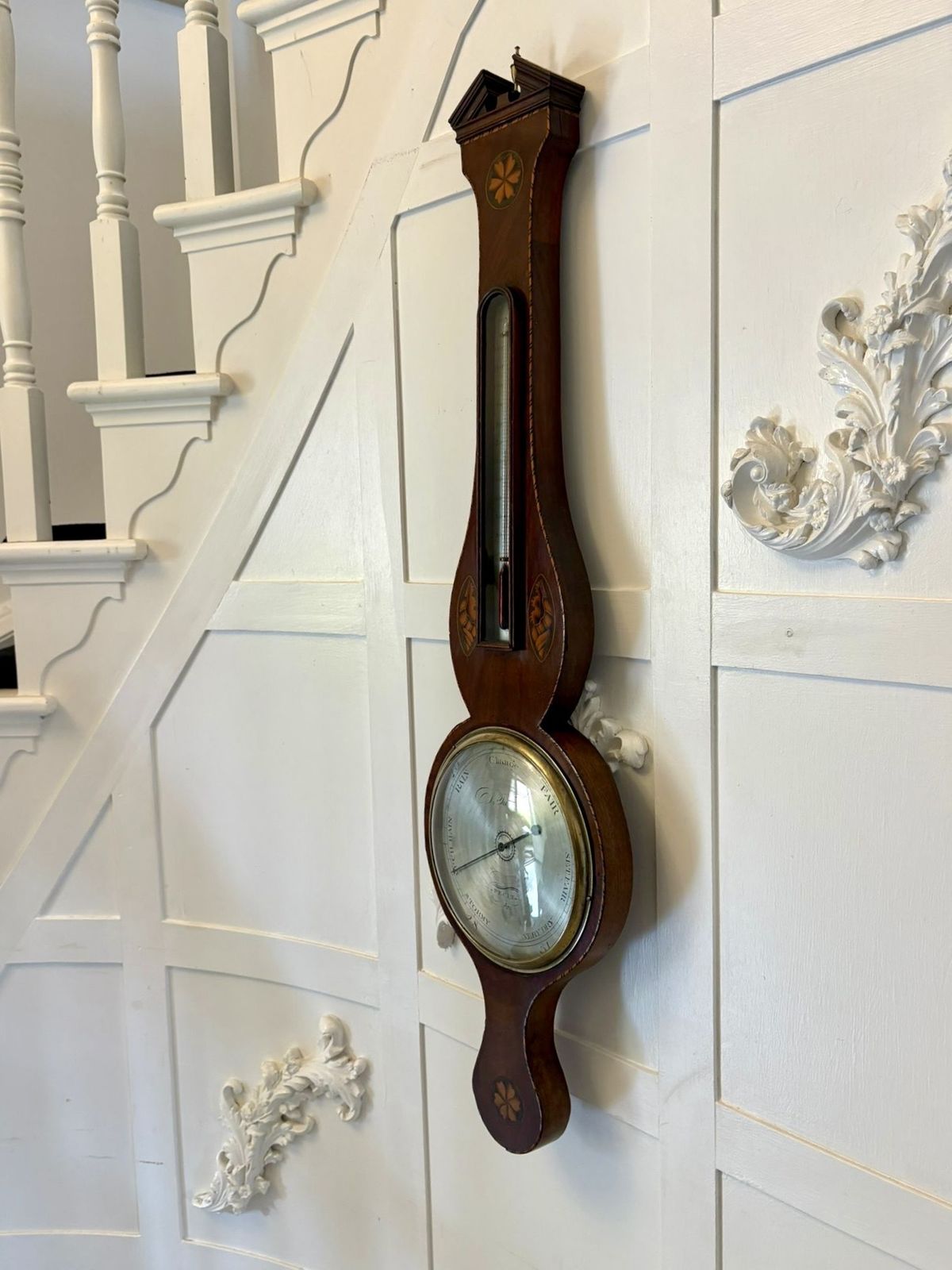 Antique Quality Mahogany Shell Inlaid Banjo Barometer photo vinterior