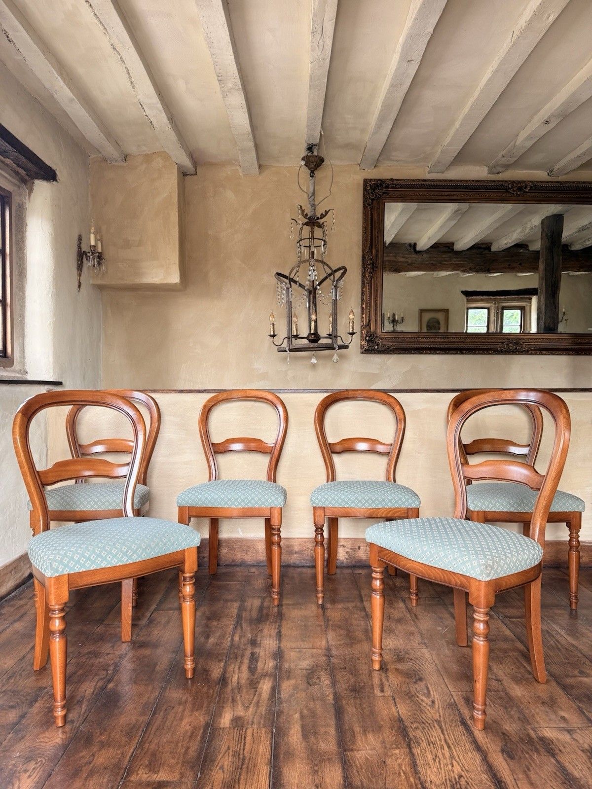 Antique Style Vintage  Duck Egg Blue Balloon Back Dining Chairs Set Of 6 !