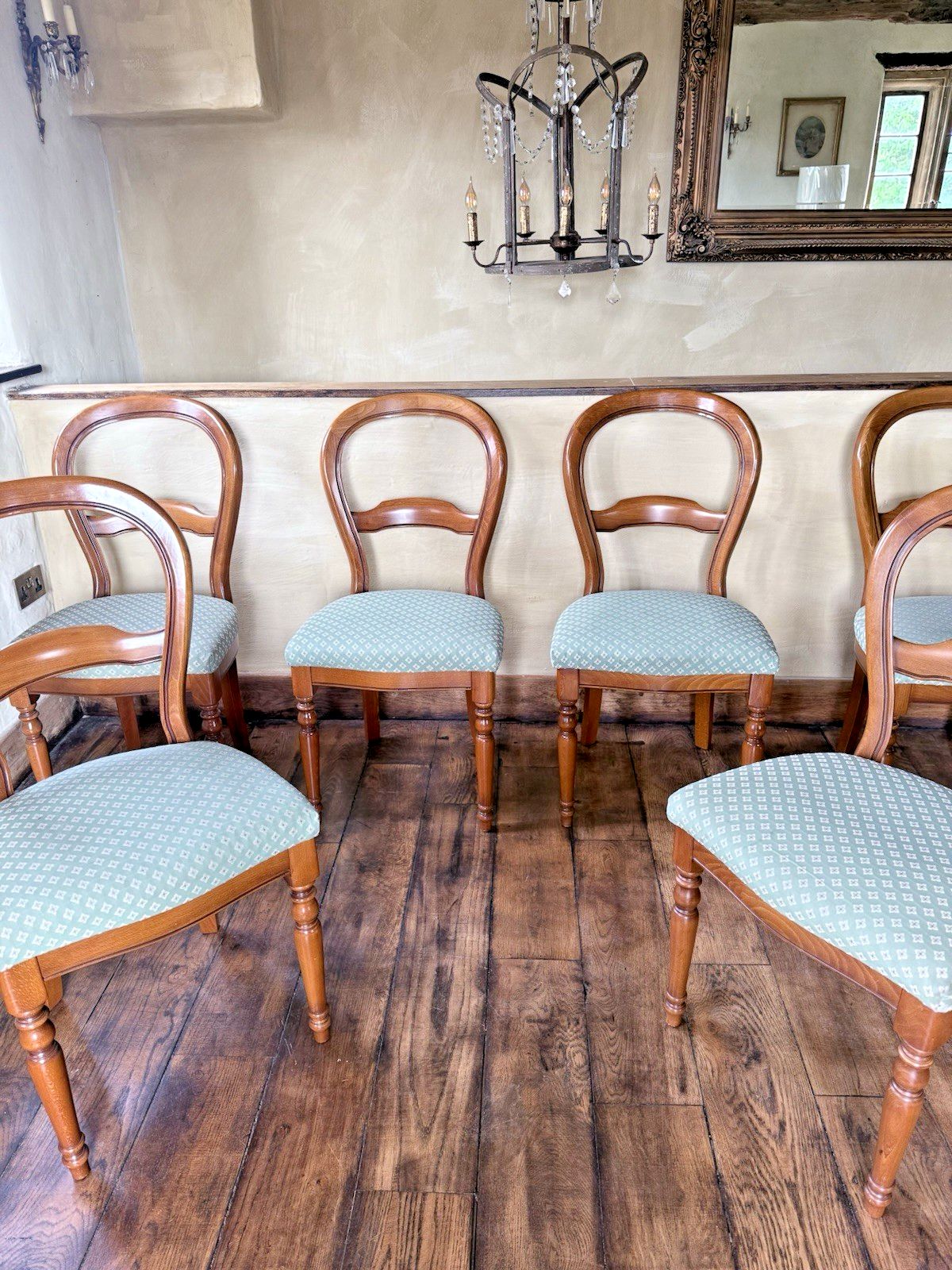Antique Style Vintage  Duck Egg Blue Balloon Back Dining Chairs Set Of 6 ! photo Furniture