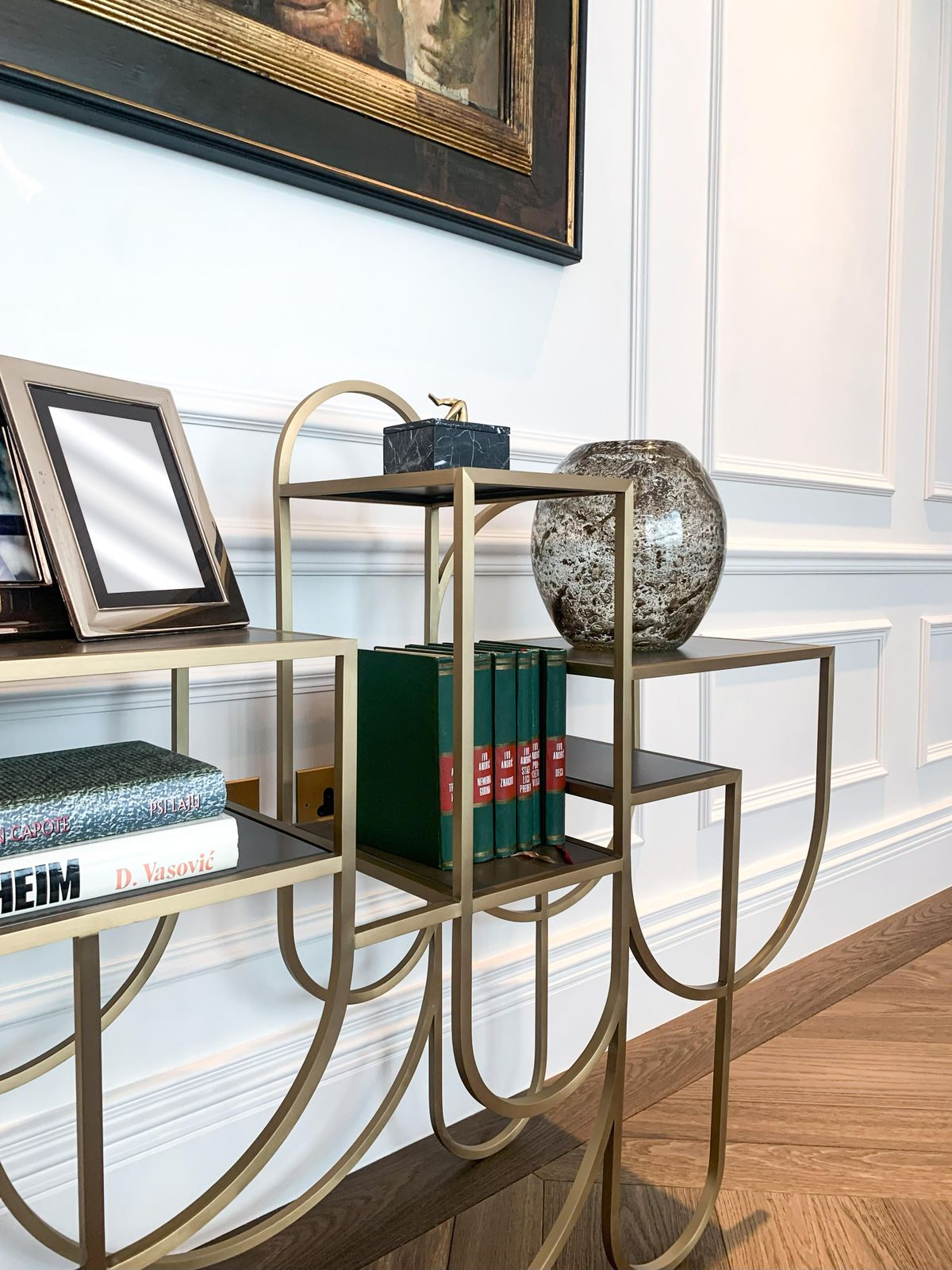 photo furniture Brushed Brass And Aluminium Shelving Unit Apollo By Lara Bohinc, Contemporary Design