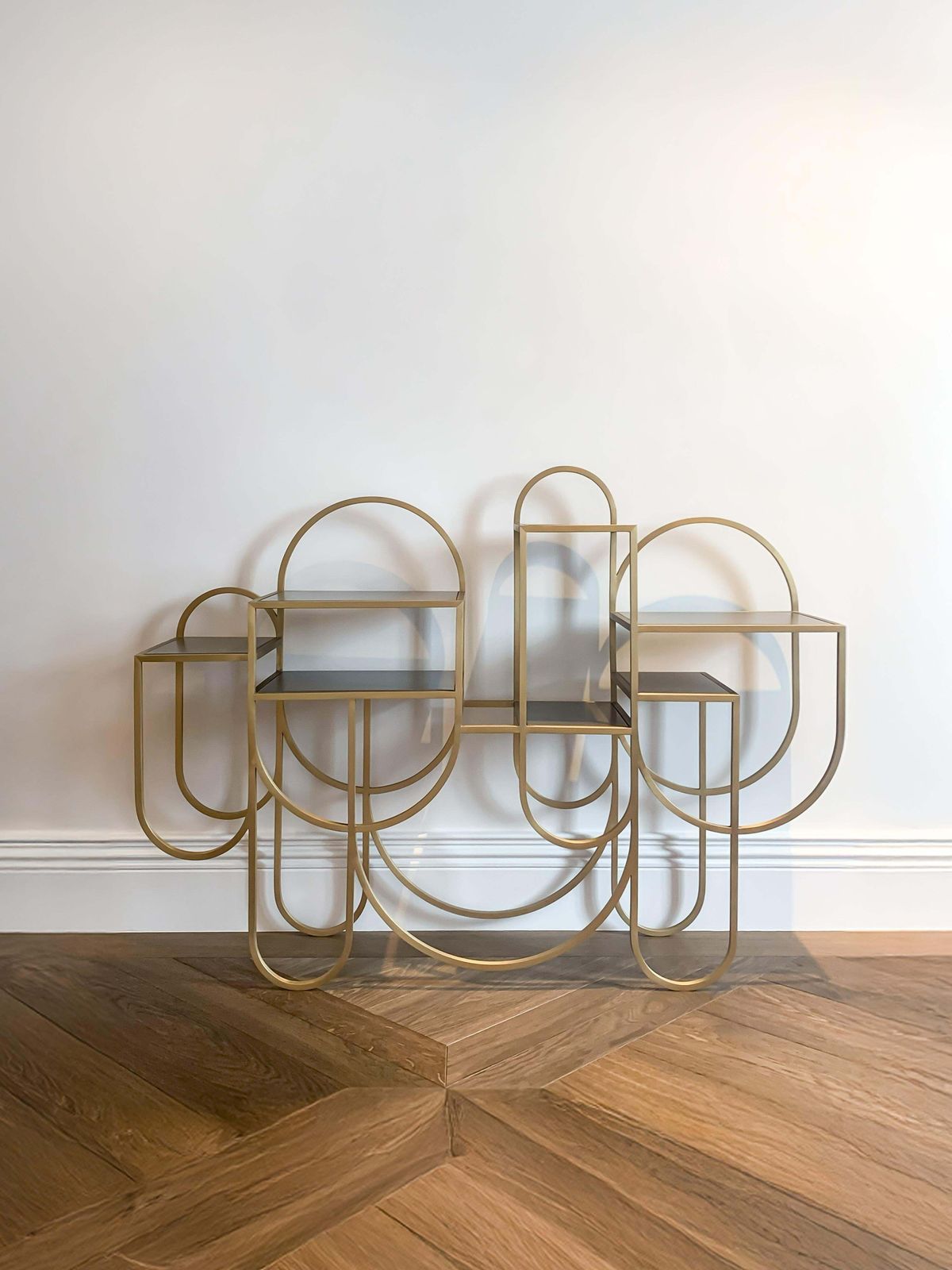 photo for sale Brushed Brass And Aluminium Shelving Unit Apollo By Lara Bohinc, Contemporary Design