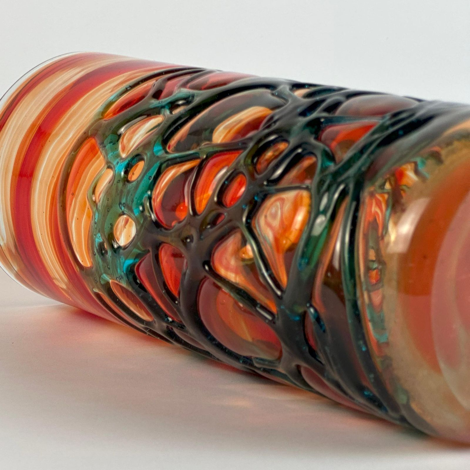 Orange And Green Art Glass Vase By Mdina, 1980s Malta photo furniture
