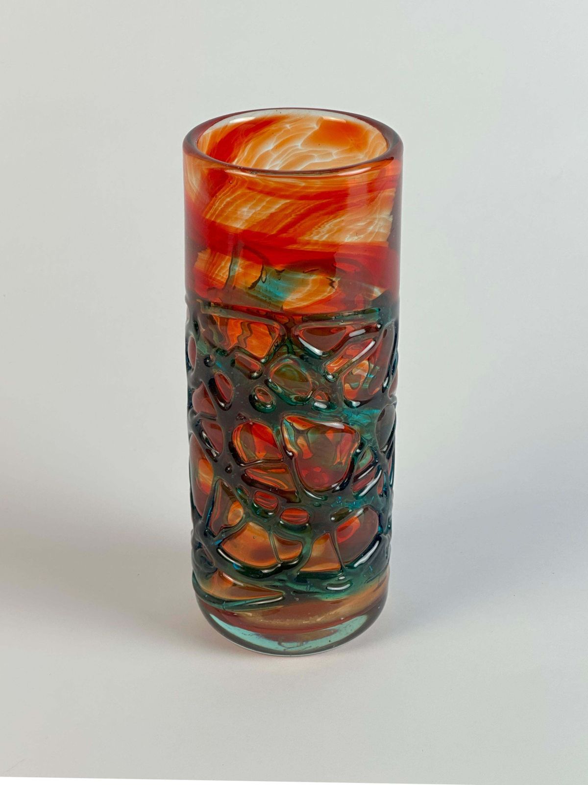 Orange And Green Art Glass Vase By Mdina, 1980s Malta photo for sale