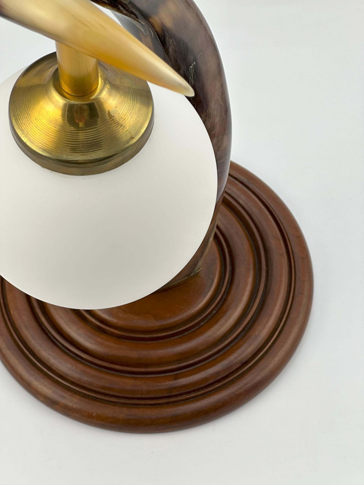 French Hunting Lodge Table Lamp In Mahogany And Polished Buffalo Horn, 1970s photo furniture