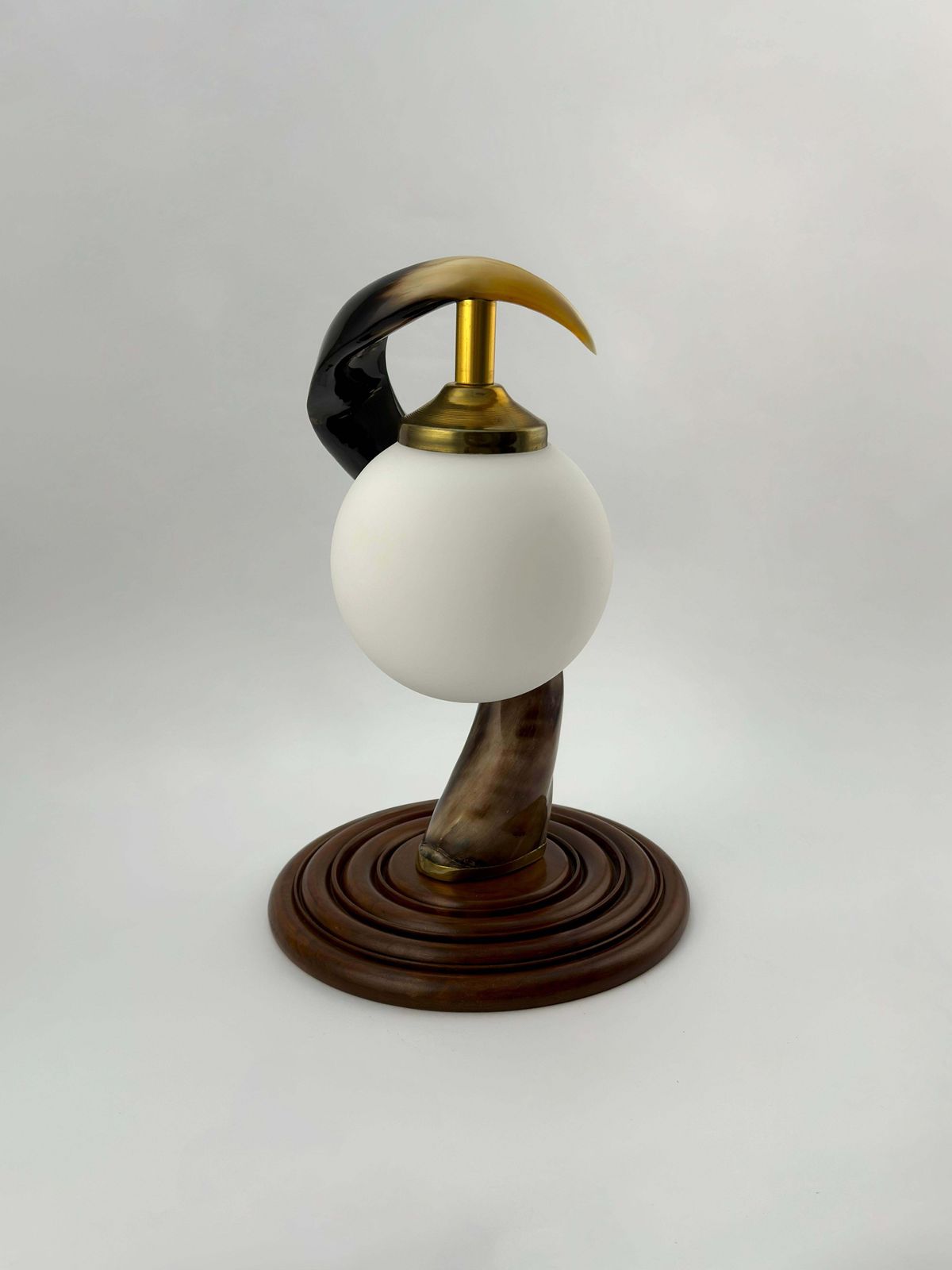 French Hunting Lodge Table Lamp In Mahogany And Polished Buffalo Horn, 1970s photo for sale