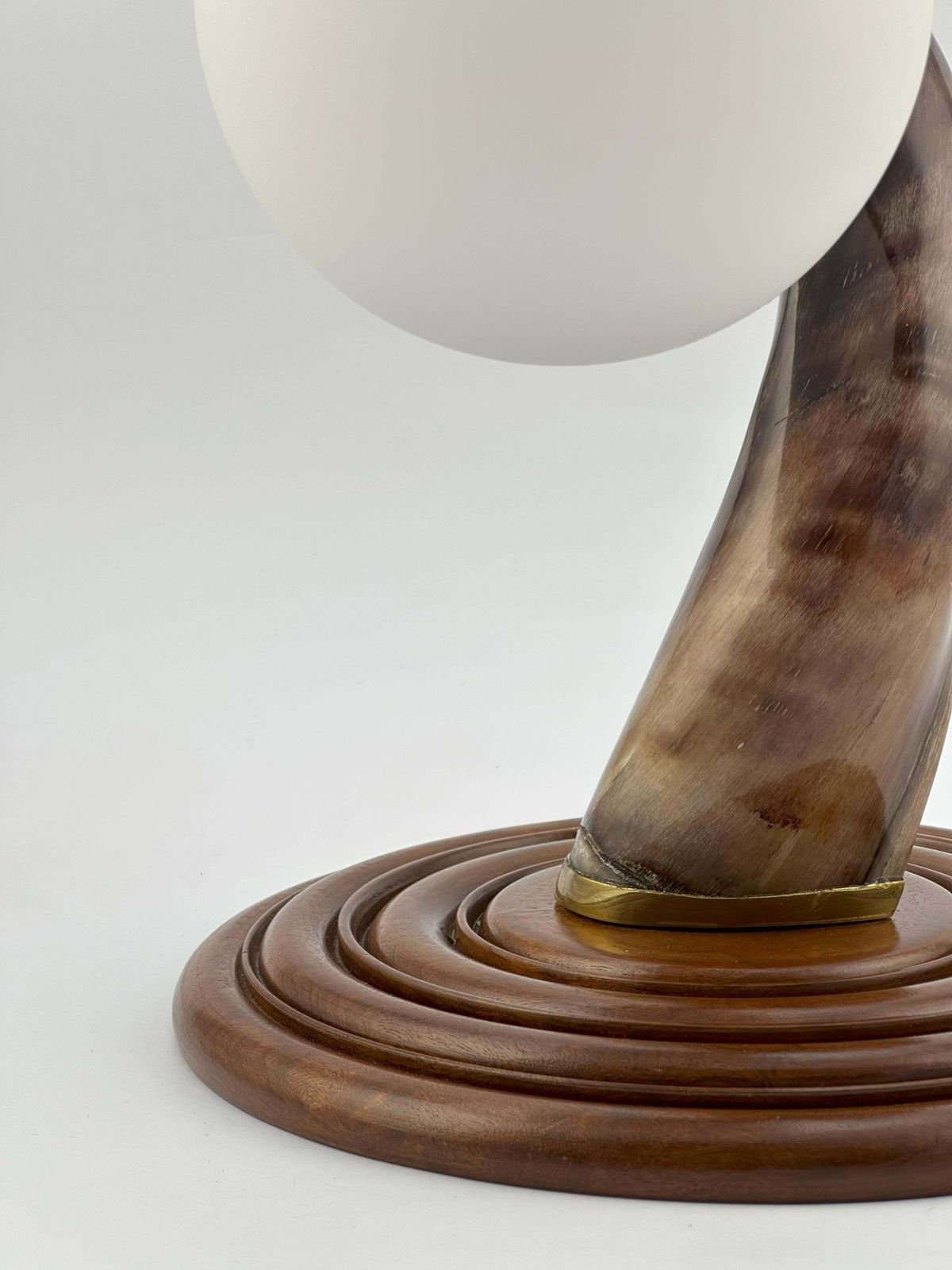 French Hunting Lodge Table Lamp In Mahogany And Polished Buffalo Horn, 1970s photo Lighting