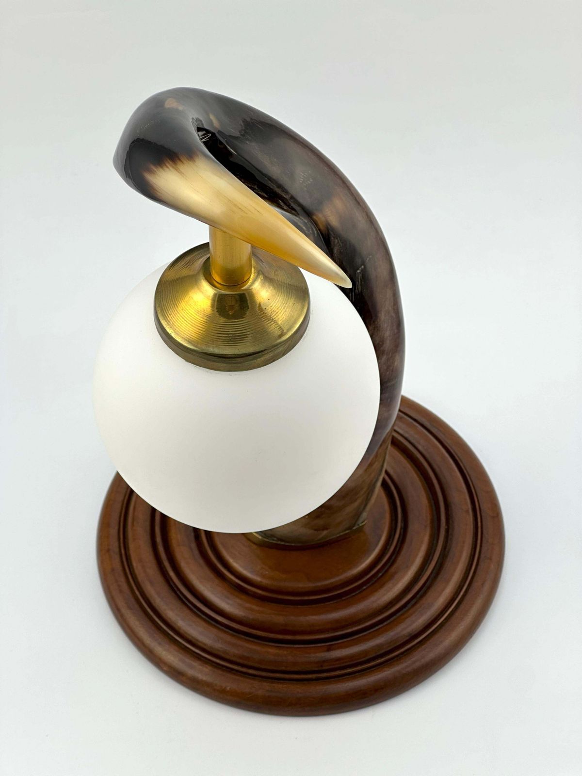 French Hunting Lodge Table Lamp In Mahogany And Polished Buffalo Horn, 1970s photo 559.0
