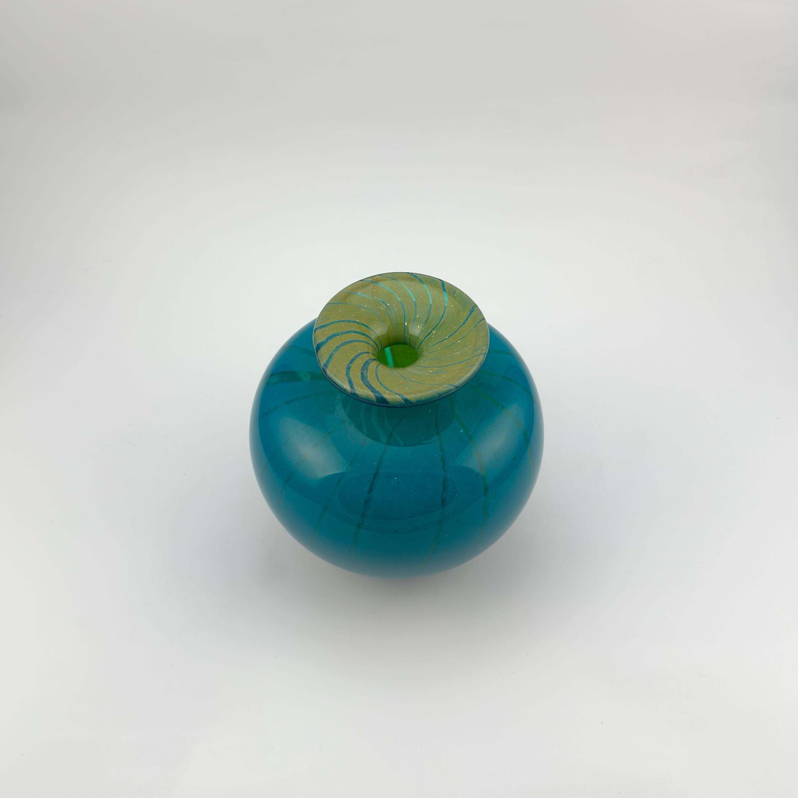 Turquoise Mdina Glass Squat Bottle Vase In ‘Ming’ Pattern, Signed And Dated 1979, Malta photo 400.0