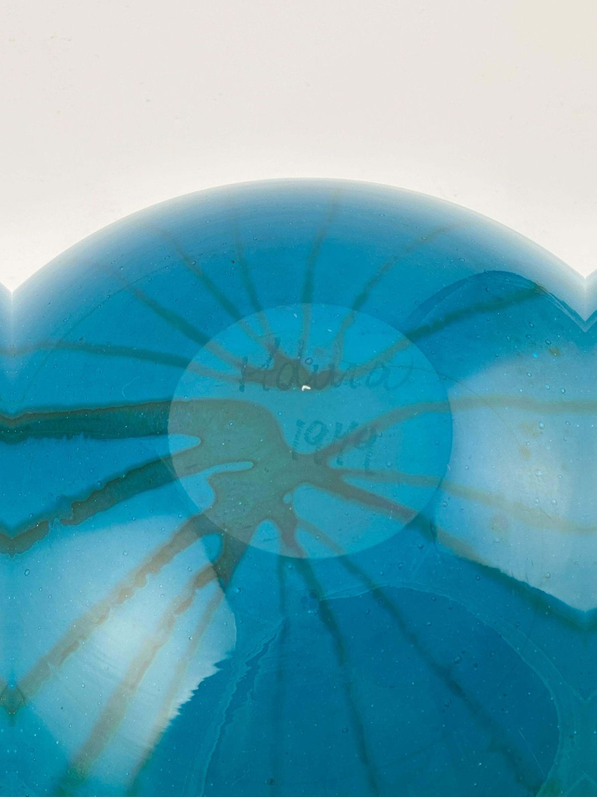 Turquoise Mdina Glass Squat Bottle Vase In ‘Ming’ Pattern, Signed And Dated 1979, Malta photo vinterior
