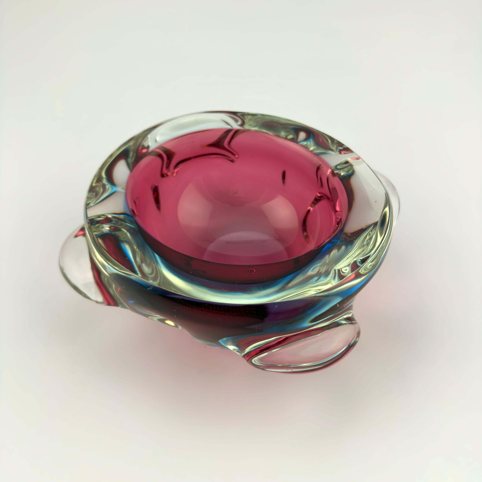 Pink And Blue Murano Sommerso Geode Bowl, Flavio Poli Seguso, Circa 1970s Italy photo vintage