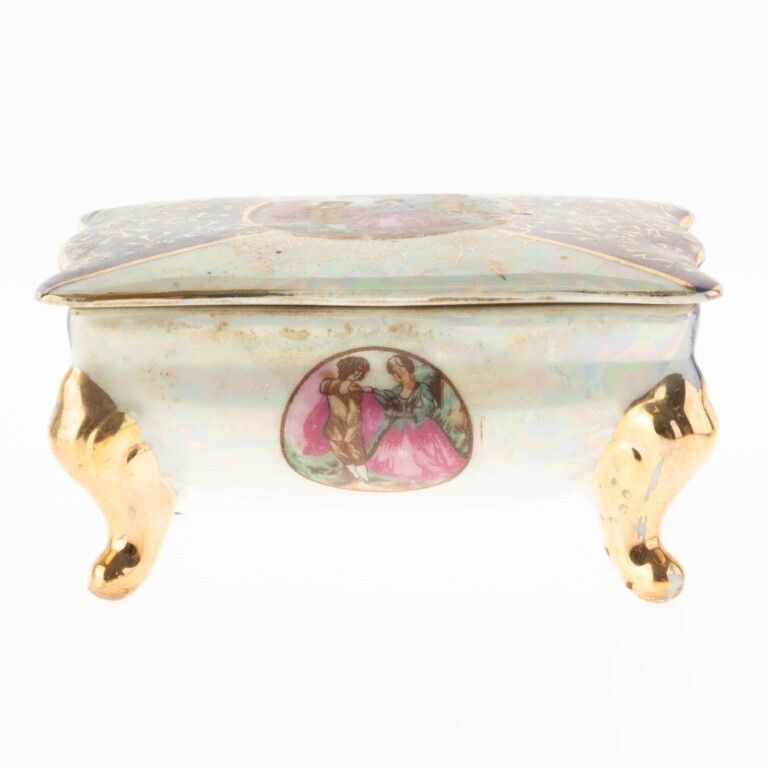 Gilt Lustreware Porcelain Austrian Jewellery Romantic Lidded Casket Box
