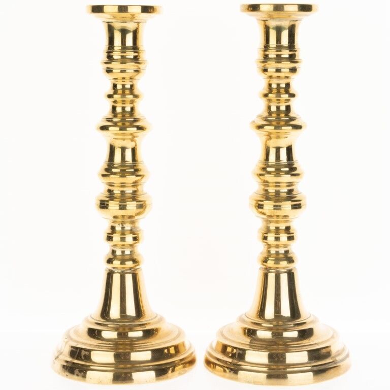 Antique Set Of Brass Arts & Crafts Candlesticks
