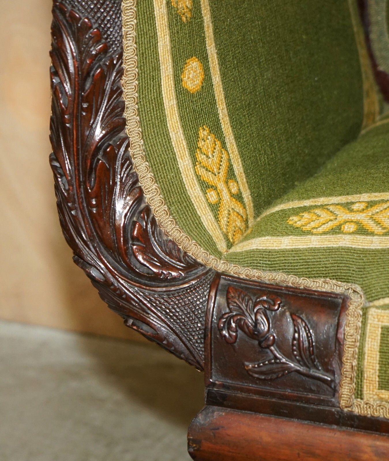 Antique Regency Embroidered Mahogany Hand Carved Lion's Hairy Paw Chaise Lounge photo 9750.0