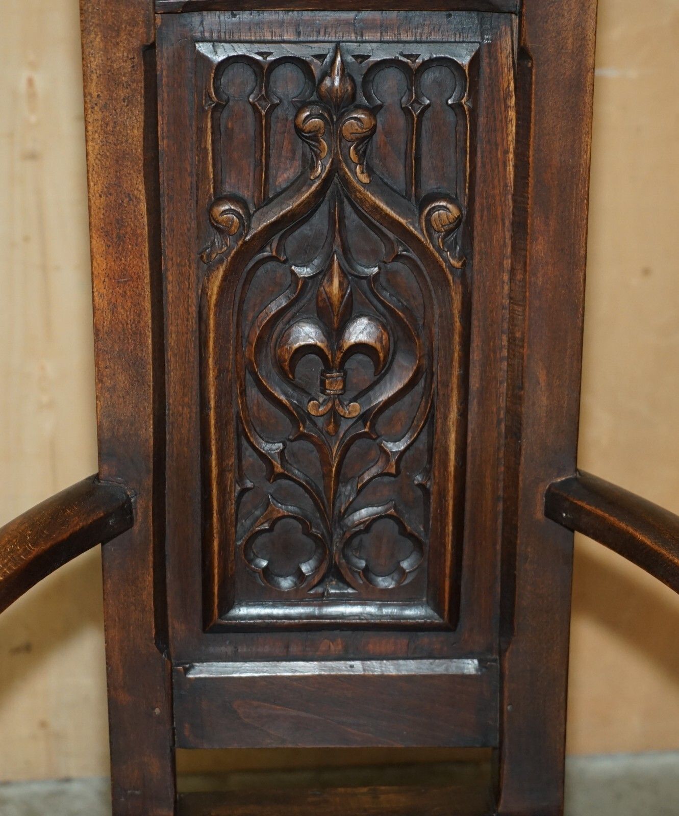 Lovely Gothic Revival Hand Made In England Oak Throne Armchair With Steeple Back photo 1350.0