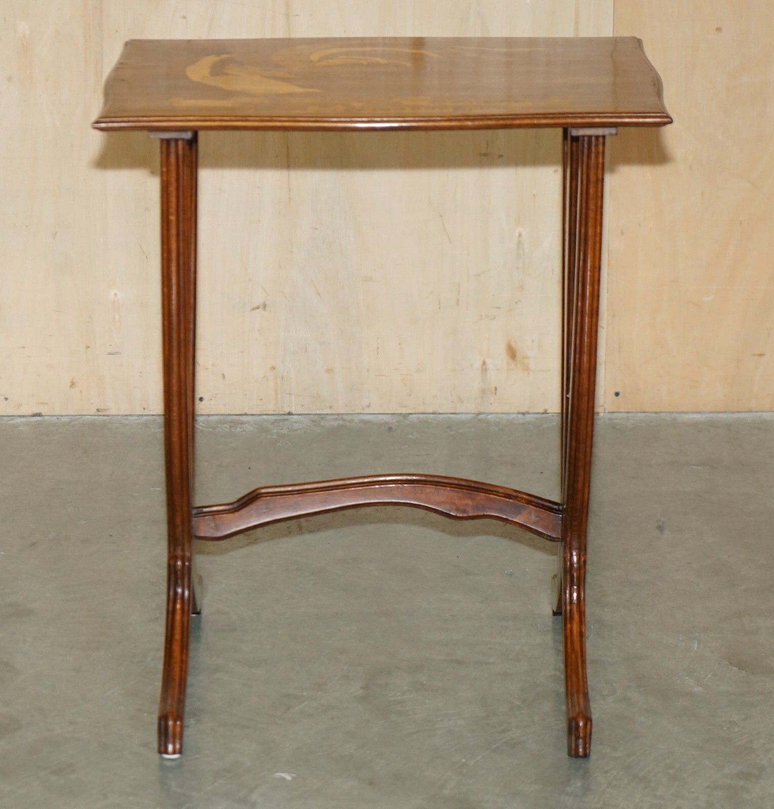 Very Rare Emile Galle Romantic Specimen Wood Table "When I Sing, Love Will End" photo for sale