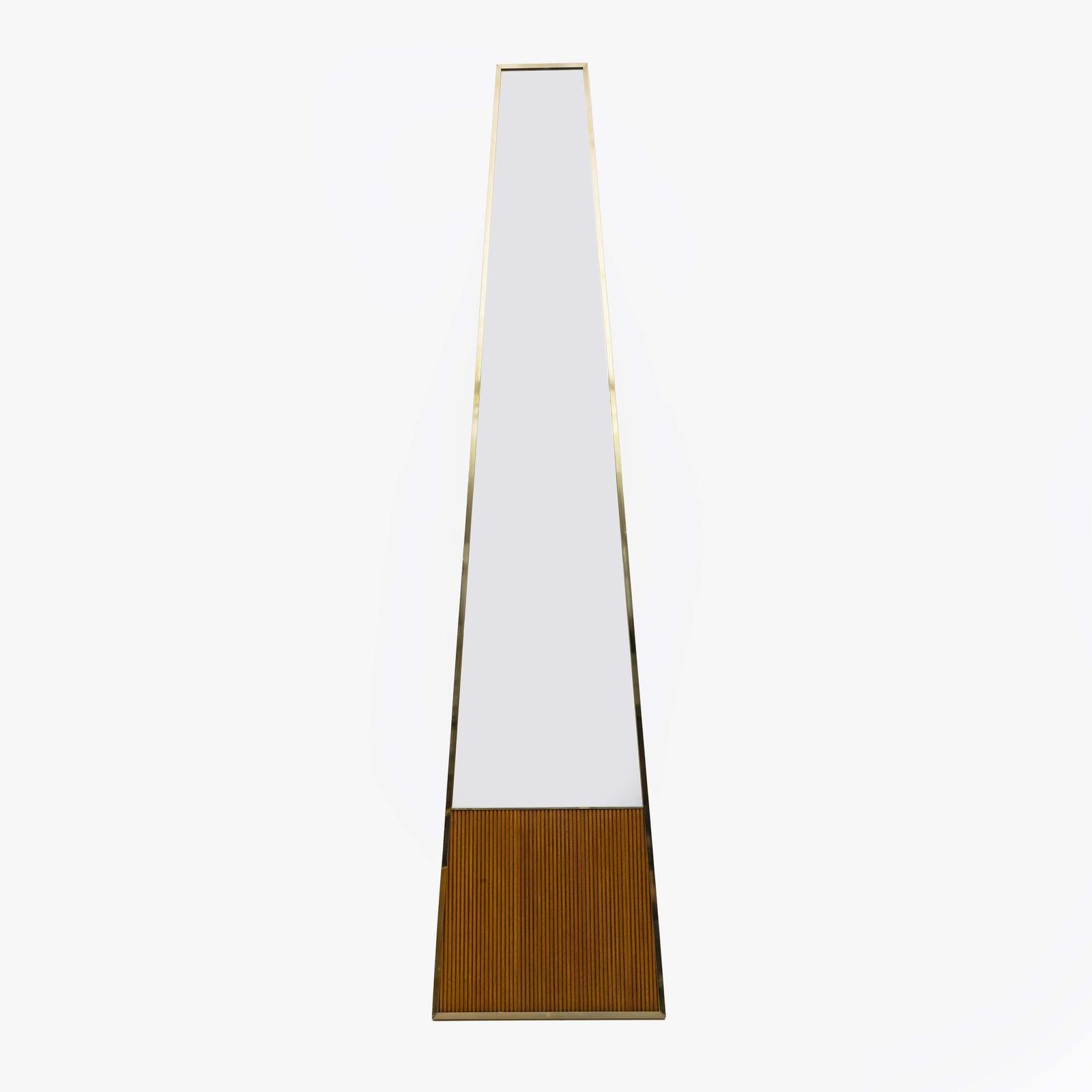Mid Century Modern Brass And Wood Floor Mirror, Italy, 1970s photo for sale