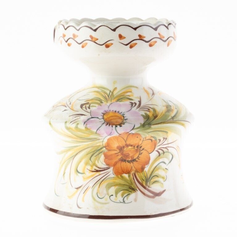 Antique Hand Painted Majolica Faience Ceramic Pottery Candle Holder
