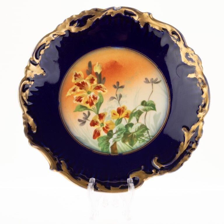 Antique Limoges French Cobalt Porcelain Ceramic Art Nouveau Plate