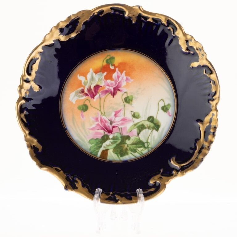 Antique Limoges French Cobalt Porcelain Ceramic Art Nouveau Plate