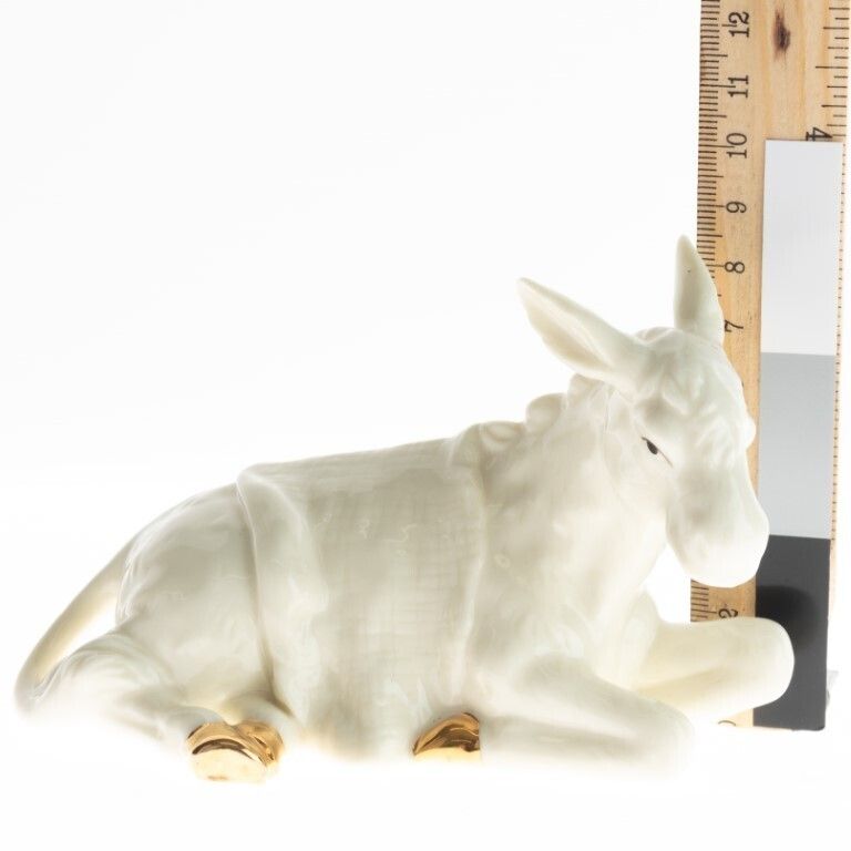 Belleek Irish Gilt Pottery Ceramic Porcelain Nativity Donkey Figure photo for sale