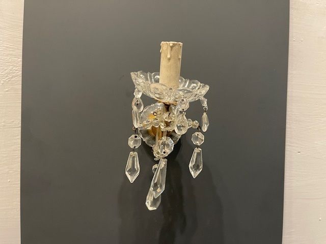 Crystal Wall Sconces – Vintage 1950s Pair With Faceted Glass Beads photo for sale