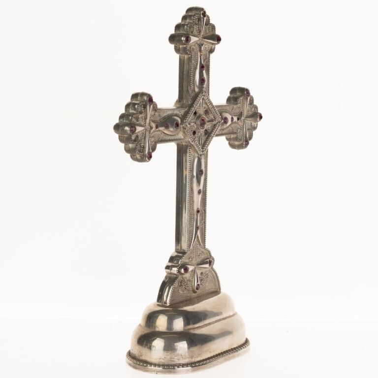 Antique Silver Plated Religious Crucifix Inlaid With Amethysts photo furniture