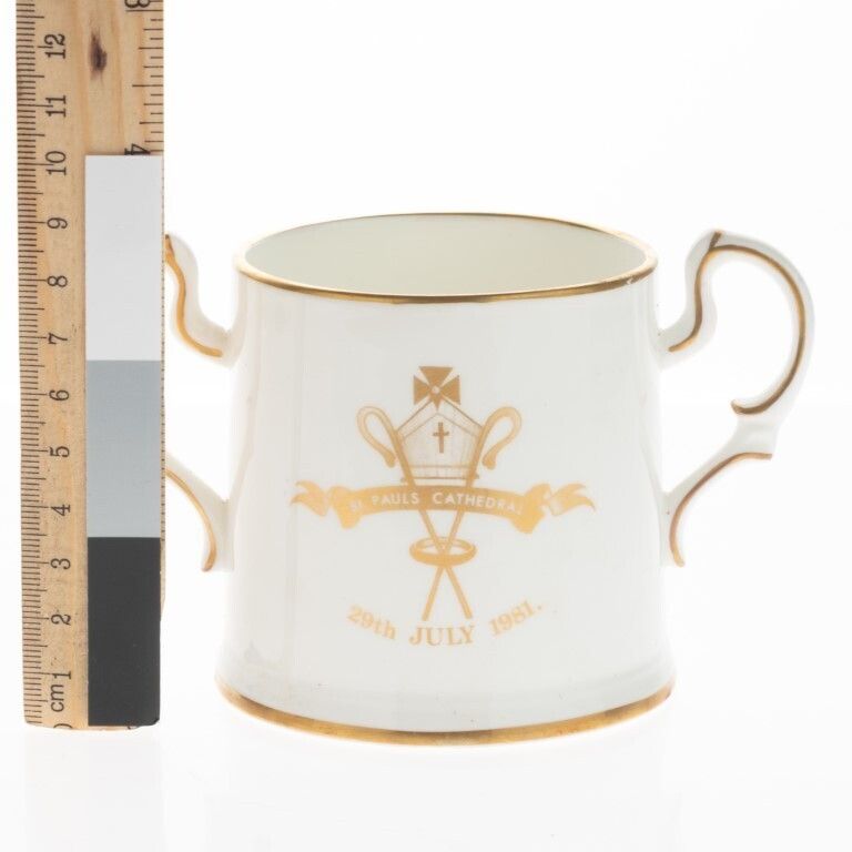 Royal Commemorative Princess Diana & Prince Charles Wedding Gilt Porcelain Cup photo for sale