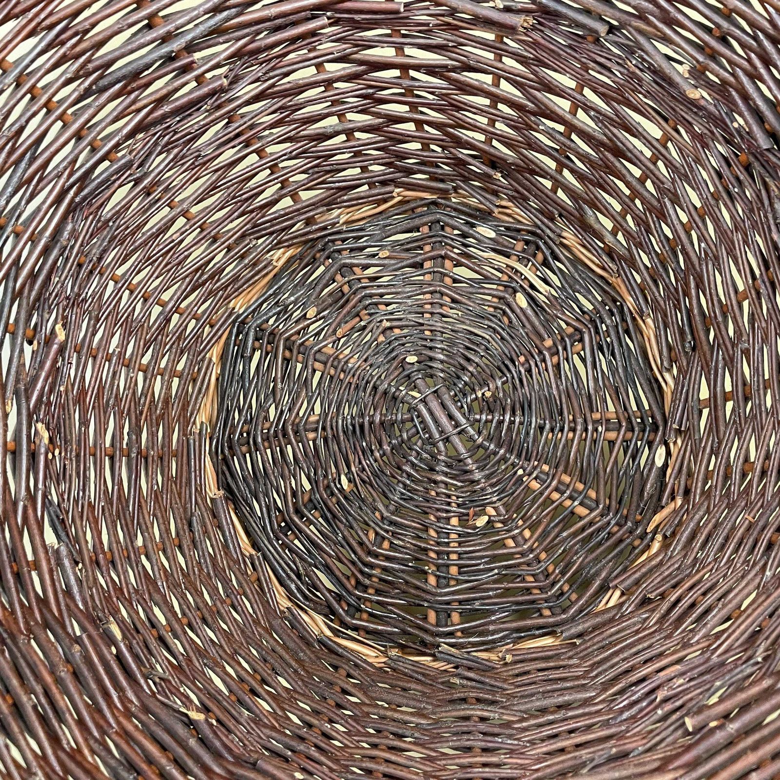 photo furniture Vintage Round Basket Woven Wicker Brown Antique Storage Farmhouse Cottage Decor Large Cane Wood Handles Logs Fireplace Fire Side 2 Tone