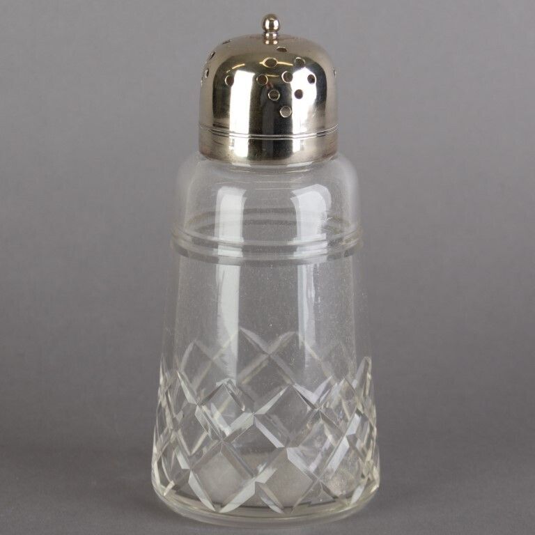 Antique Cut Crystal Glass Silver Plated Shaker