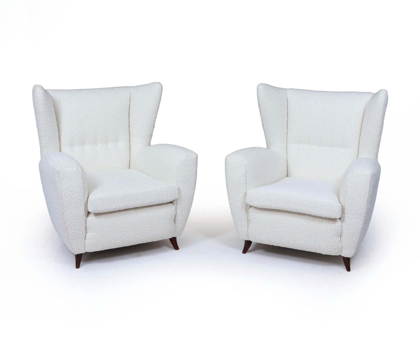 Pair Of Italian Mid Century Wingback Armchairs In Bouclé, C. 1950s photo furniture
