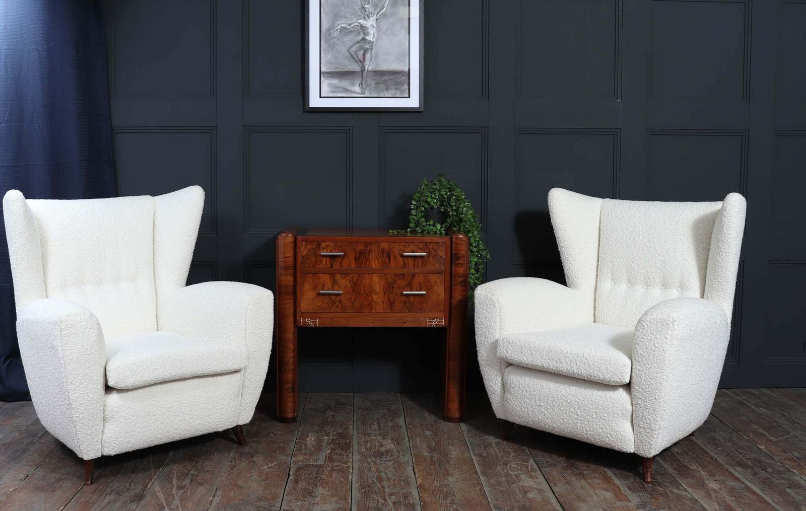 Pair Of Italian Mid Century Wingback Armchairs In Bouclé, C. 1950s photo 5800.0