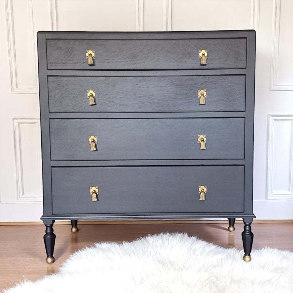Stunning Black & Gold Oak Chest Of Drawers photo furniture