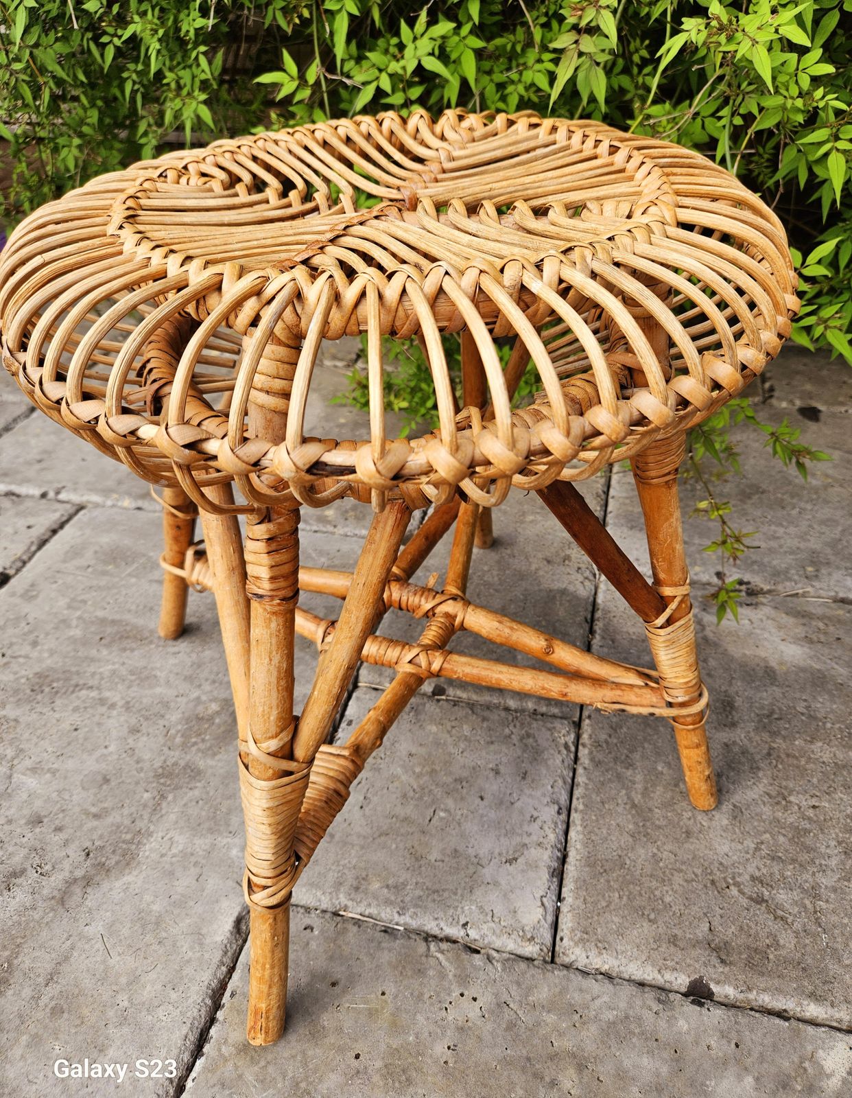 Iconic 1960's Italian Bamboo & Wicker Stool By Franco Albini For Bonacina photo vinterior