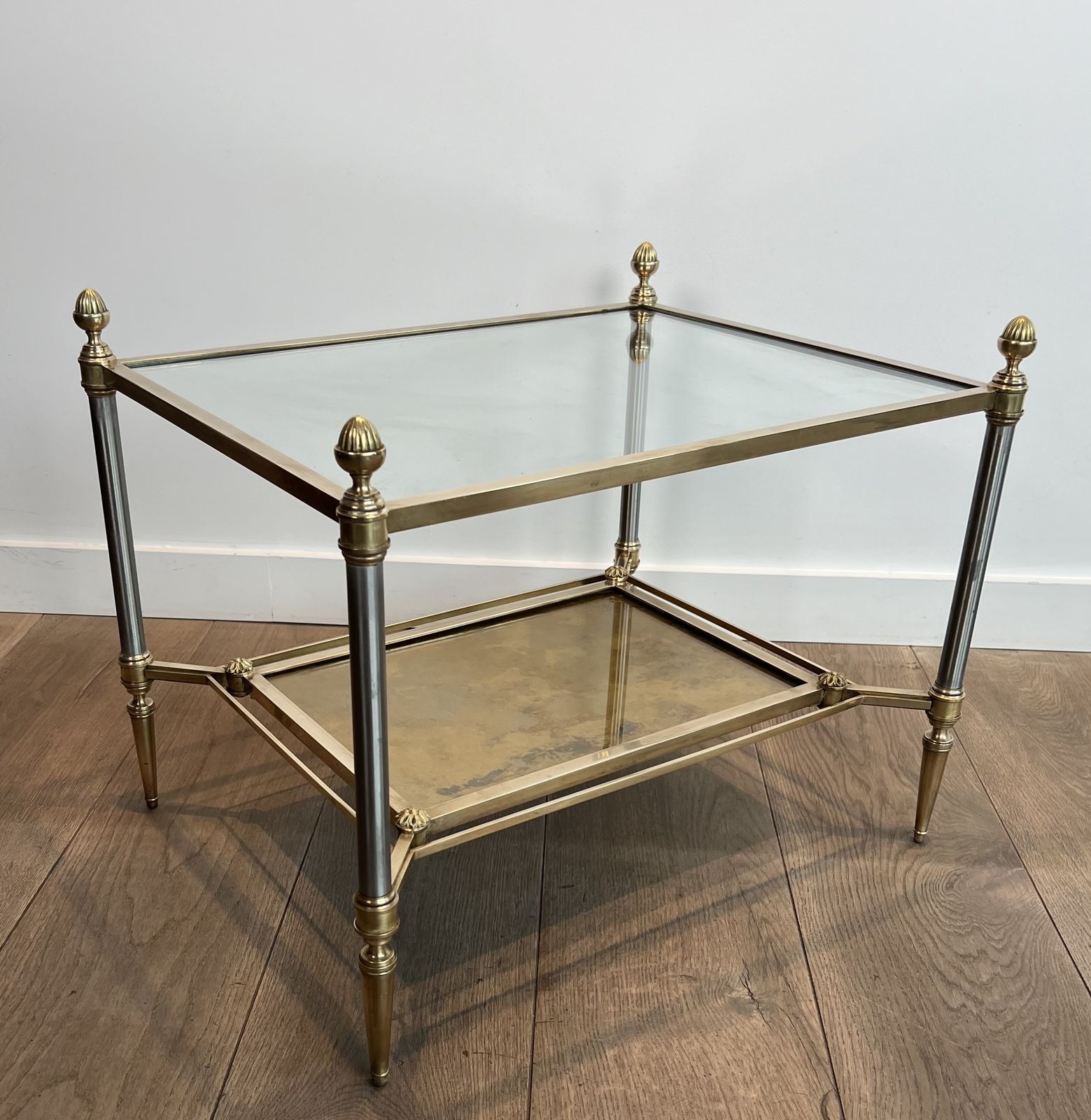 Pair Of Neoclassical Style Steel And Brass Side Tables From Maison Jansen photo 4850.0