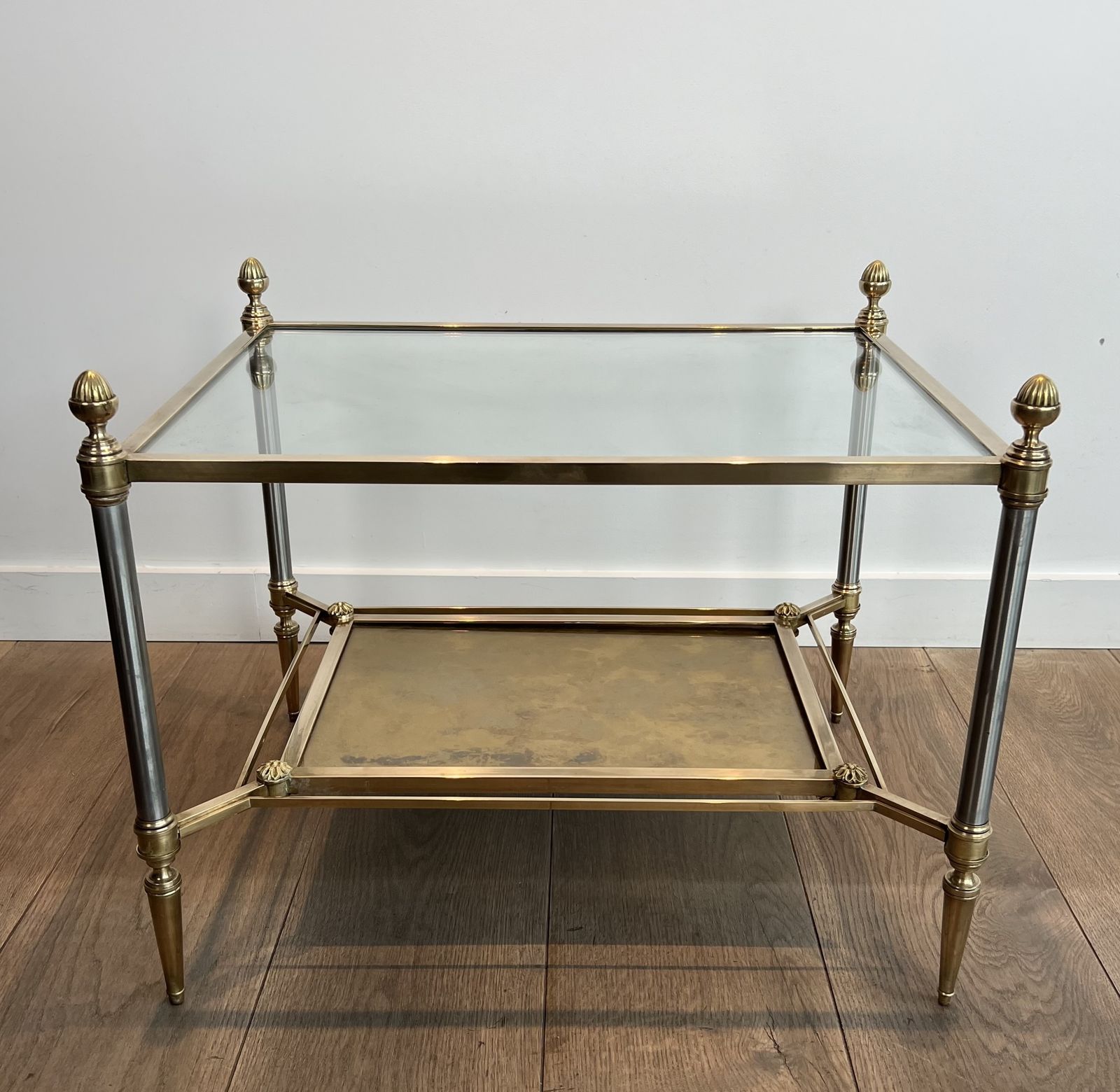 photo vinterior Pair Of Neoclassical Style Steel And Brass Side Tables From Maison Jansen