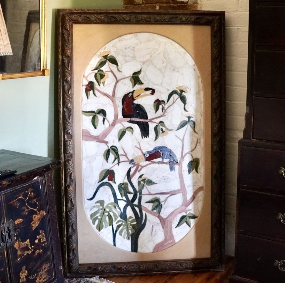 Large Pietre Dure Style Marble Panel Of Exotic Birds
