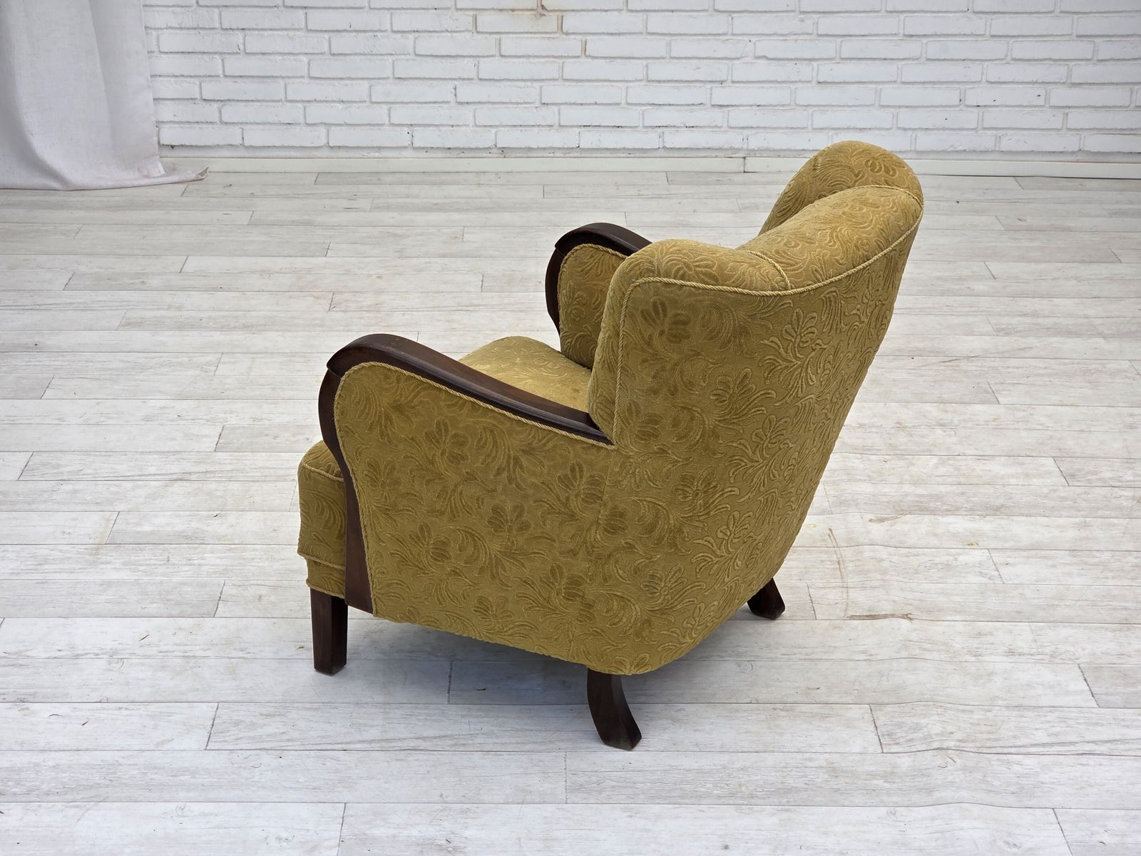 1050.0 1960s, Danish Design, Armchair, Original Condition, Furniture Fabric, Dark Beech Wood. photo