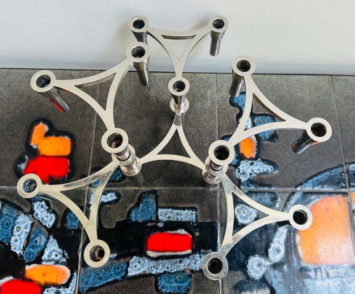 Set Of Six German 1960s 3plus Sinodin Silver Plated Interlocking Candle Holders photo Home Decor