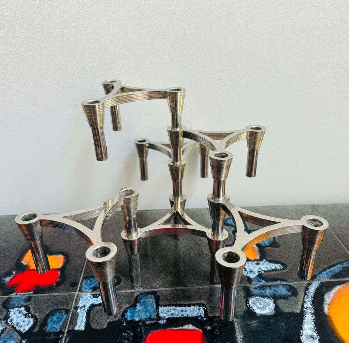 Set Of Six German 1960s 3plus Sinodin Silver Plated Interlocking Candle Holders photo vintage