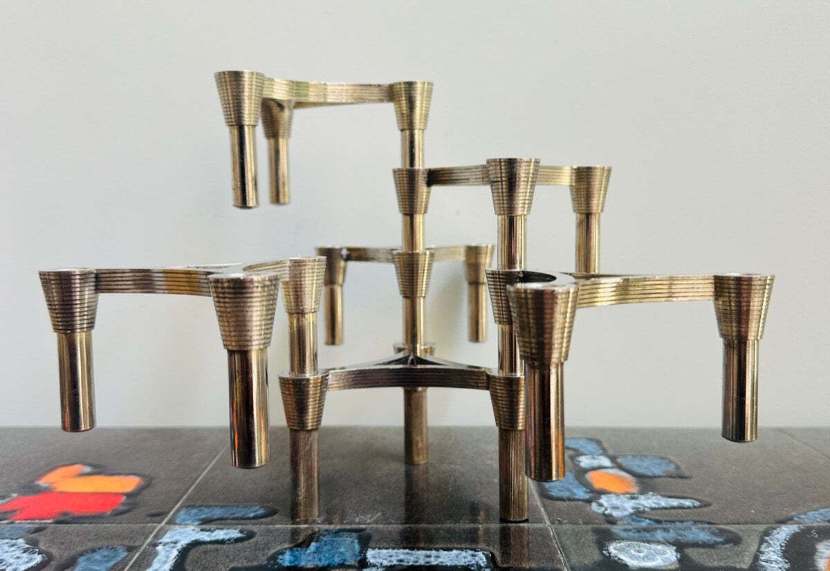 photo for sale Set Of Six German 1960s 3plus Sinodin Silver Plated Interlocking Candle Holders