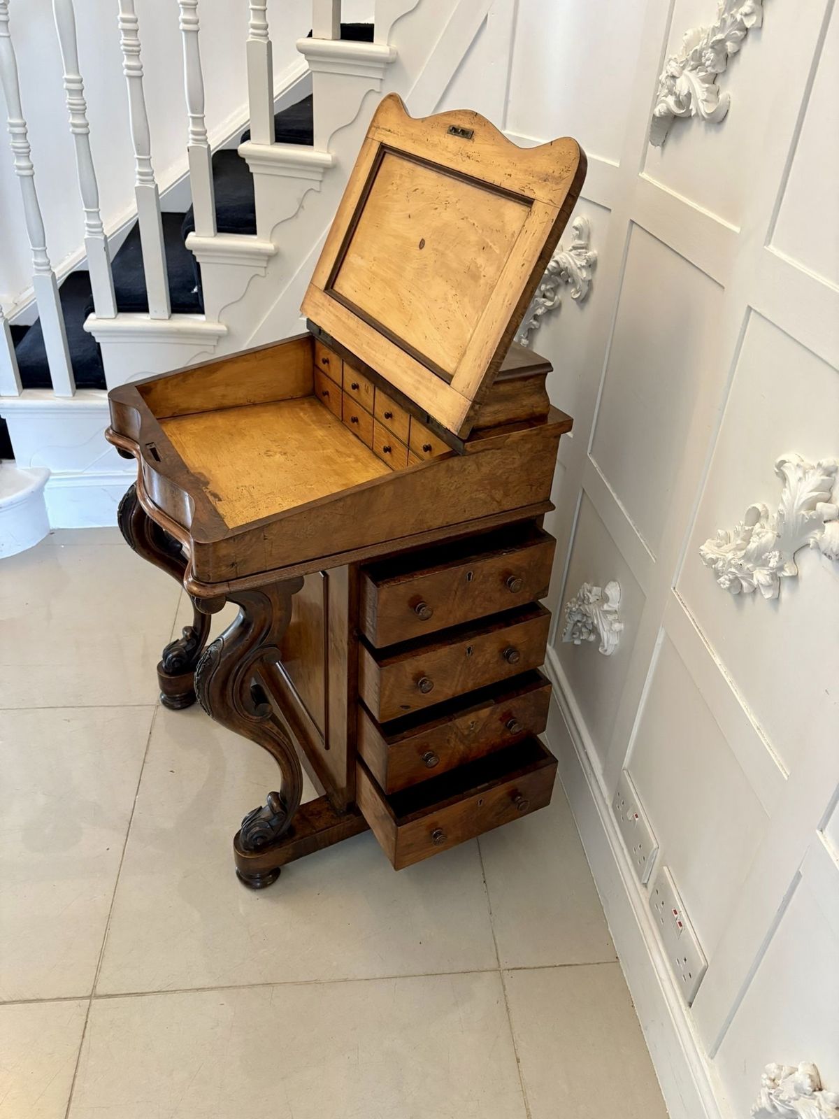 Antique 19th Century Quality Burr Walnut Freestanding Davenport photo buy