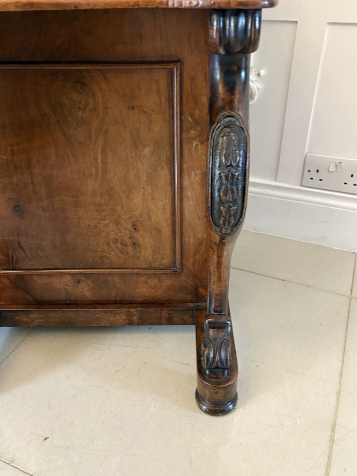 Antique 19th Century Quality Burr Walnut Freestanding Davenport photo vintage