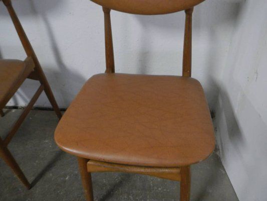 Set Of Chairs In Beech And Imitation Leather, 1950 photo vintage