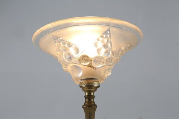 Art Nouveau Table Lamp With Brass And Marble Base And Glass Shade, 1920s photo furniture